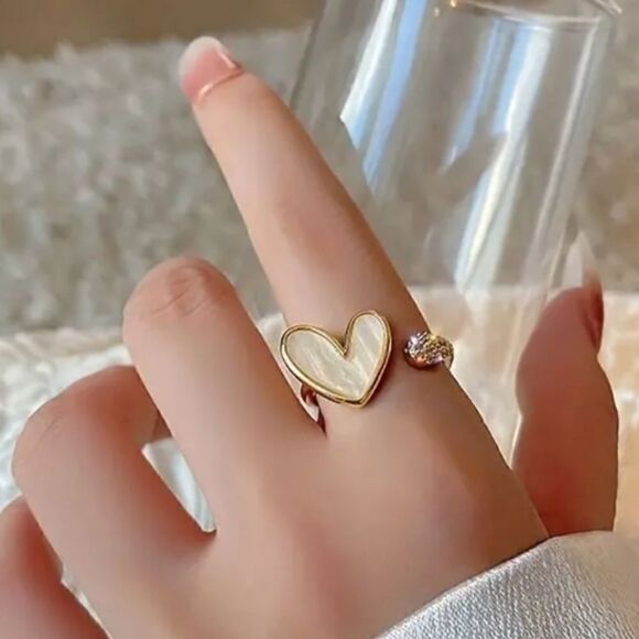 Delicate Enamel Heart-Shaped  Gold Plate Adjustable Ring - Picture 8 of 8